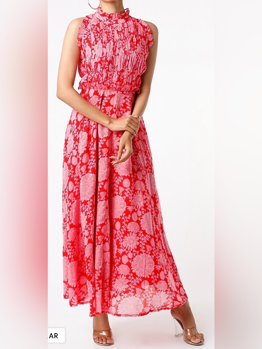 Naav by Avneet Candy Red Digital Print Bohemian Halter Dress